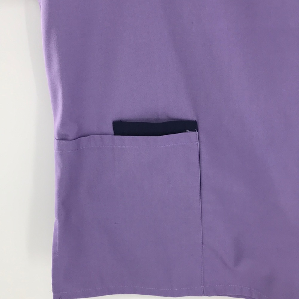 NEW Small Lilac Purple & Navy Blue Scrub Top Vneck - Picture 6 of 13